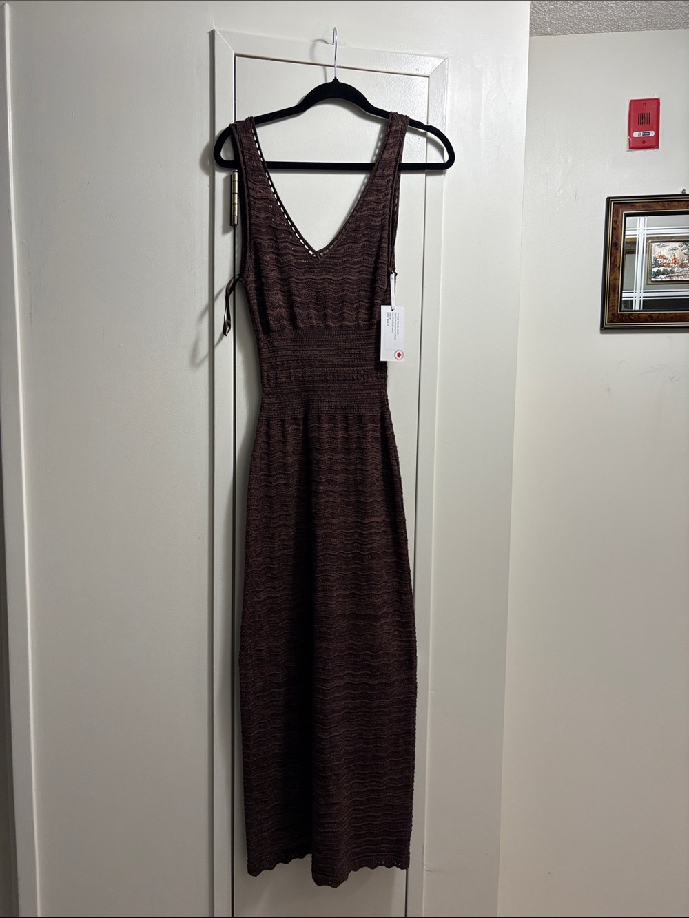 Torn by Ronny Kobo Women’s Brown Knit V-Neck (back) Maxi Dress